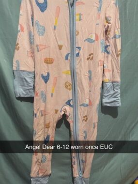 Angel Dear Bamboo One-Piece Fold over feet and hands Baby Romper with Blue Trim